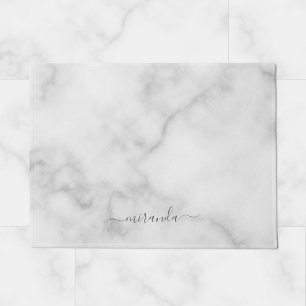 Modern Script Personalized Name White Marble Doormat