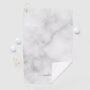 Modern Script Personalized Name White Marble Golf Towel