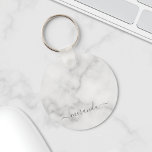 Modern Script Personalized Name White Marble Keychain<br><div class="desc">Modern Script Personalized Name White Marble Gift
featuring personalized name in grey modern script font style on white marble background.

Perfect as holiday gift for her and gift for any special occasions.</div>