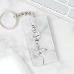 Modern Script Personalized Name White Marble Keychain<br><div class="desc">Modern Script Personalized Name White Marble Gift
featuring personalized name in grey modern script font style on white marble background.

Perfect as holiday gift for her and gift for any special occasions.</div>