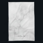 Modern Script Personalized Name White Marble Kitchen Towel<br><div class="desc">Modern Script Personalized Name White Marble Gift
featuring personalized name in grey modern script font style on white marble background.</div>