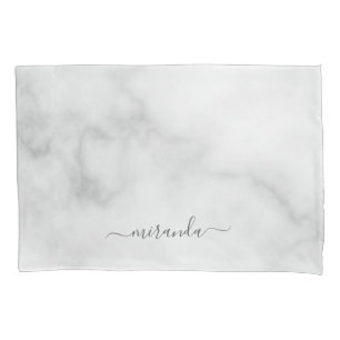 Modern Script Personalized Name White Marble Pillowcase