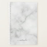 Modern Script Personalized Name White Marble Planner<br><div class="desc">Modern Script Personalized Name White Marble Gift
featuring personalized name in grey modern script font style on white marble background.
Perfect as holiday gift for her.</div>