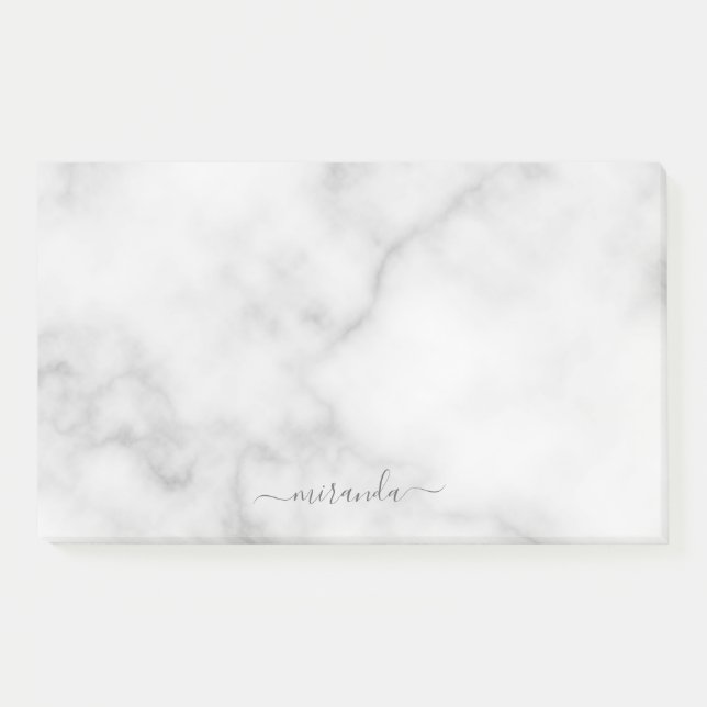 Modern Script Personalized Name White Marble Post-it Notes (Front)