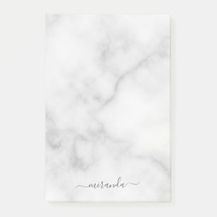 Modern Script Personalized Name White Marble Post-it Notes