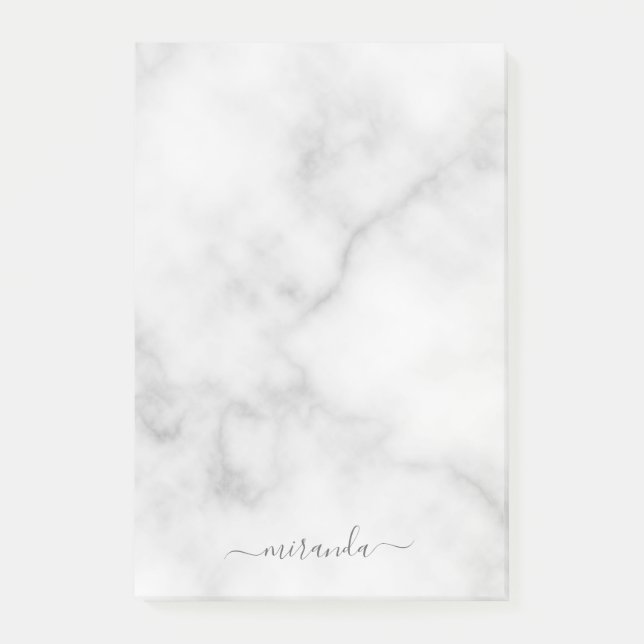 Modern Script Personalized Name White Marble Post-it Notes (Front)