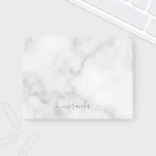 Modern Script Personalized Name White Marble Post-it Notes