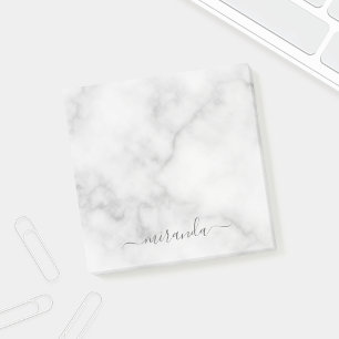 Modern Script Personalized Name White Marble Post-it Notes