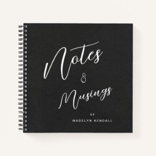 Modern Script Personalized Notes & Musings Black Notebook