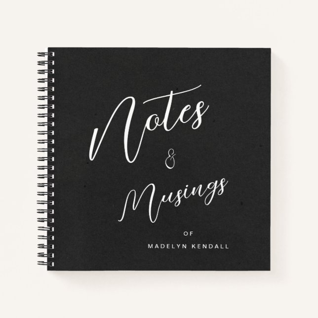Modern Script Personalized Notes & Musings Black Notebook (Front)