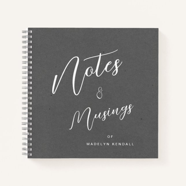 Modern Script Personalized Notes & Musings Grey Notebook (Front)