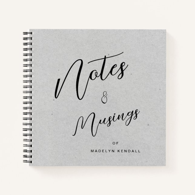 Modern Script Personalized Notes & Musings Grey Notebook (Front)