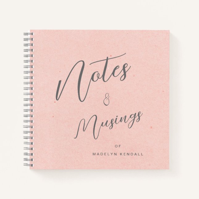 Modern Script Personalized Notes & Musings Pink Notebook (Front)
