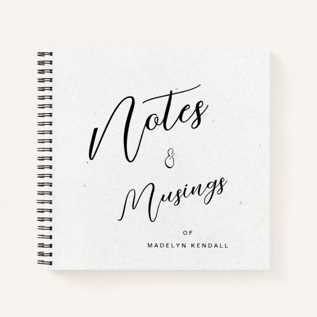 Modern Script Personalized Notes & Musings White Notebook (Front)