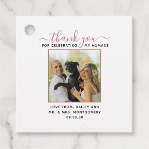 Modern Script Personalized Pet Wedding Photo Favour Tags