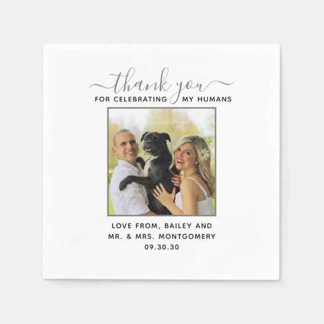 Modern Script Personalized Pet Wedding Photo Napkin (Front)