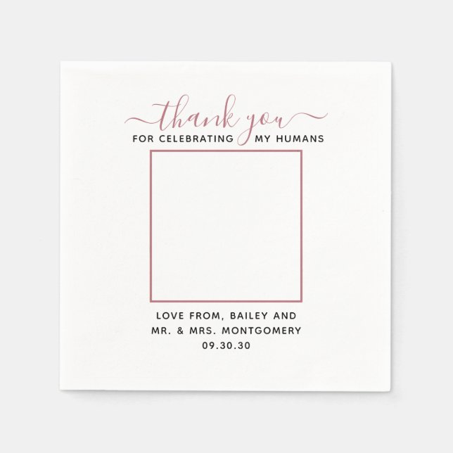 Modern Script Personalized Pet Wedding Photo Napkin (Front)