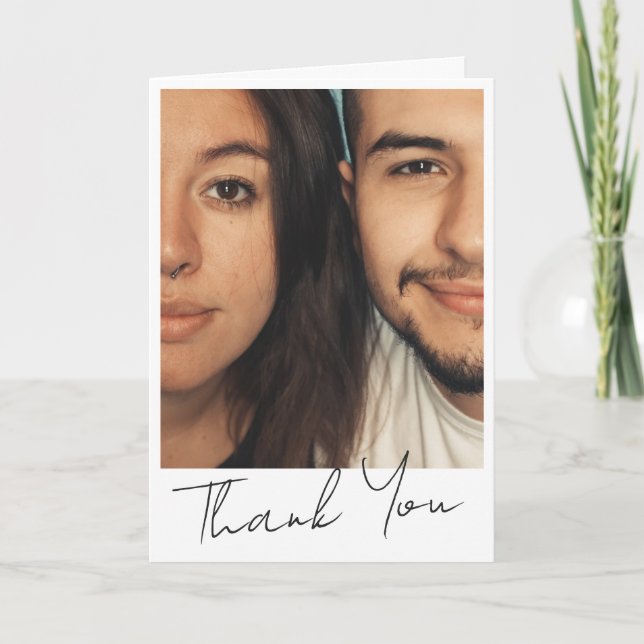 Modern Script Personalized Photo Custom Message Thank You Card (Front)