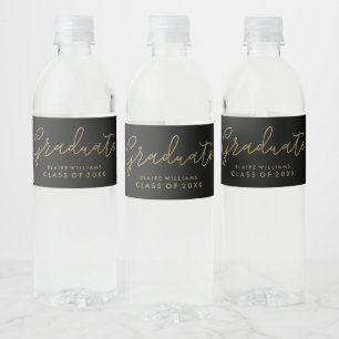 Modern Script Personalized Photo Graduation Water Bottle Label