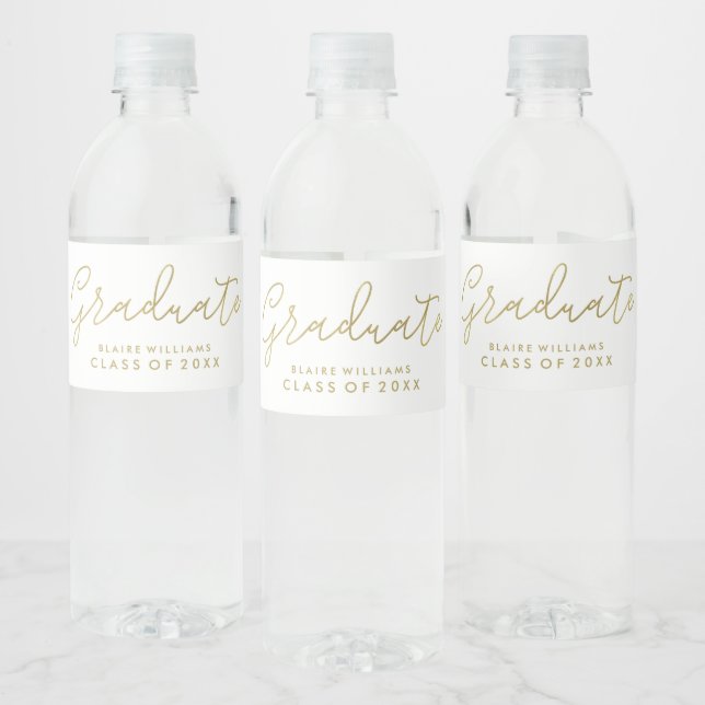 Modern Script Personalized Photo Graduation Water Bottle Label (Bottles)