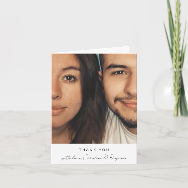 Modern Script Personalized Photo Message Folded Thank You Card (Front)