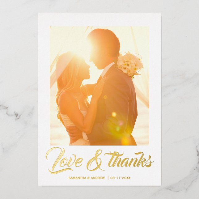 Modern script personalized wedding thank you card (Front)
