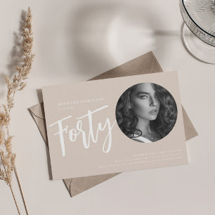 Modern Script Photo 40th Birthday Champagne Invitation