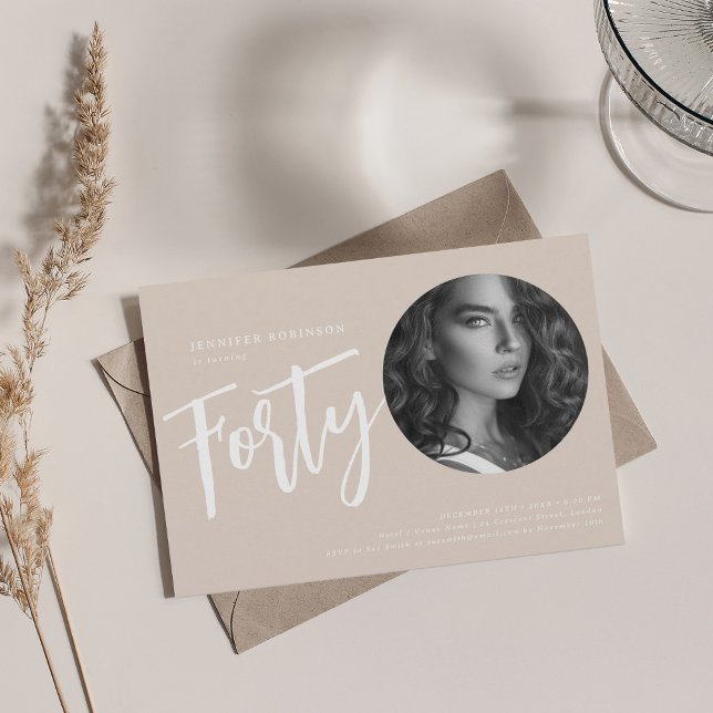 Modern Script Photo 40th Birthday Champagne  Invitation (Modern Script Photo 40th Birthday Champagne Invitation)