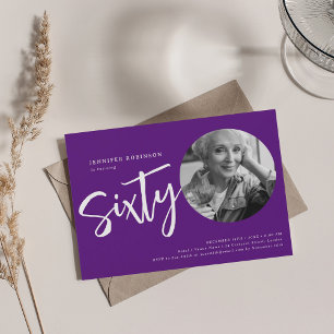 Modern Script Photo 60th Birthday Party Purple  Invitation