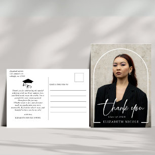 Modern Script  Photo Arch Graduation Thank You Postcard