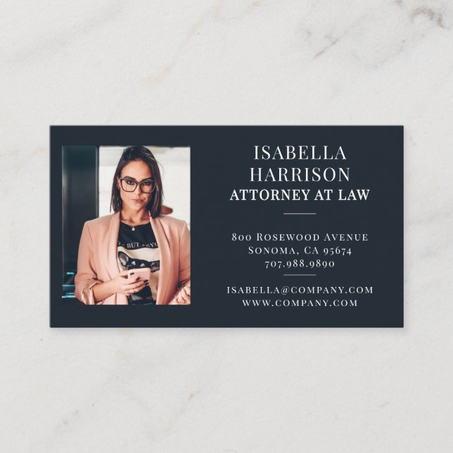 Modern Script Photo Attorney Business Card (Front)