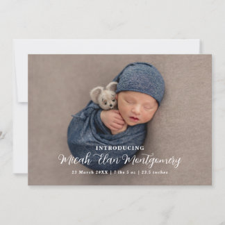 Modern Script Photo Baby Birth Announcement