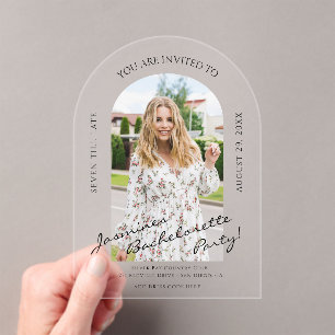 modern script  photo bachelorette Invitation 