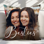 Modern Script Photo Besties Gift Throw Pillow<br><div class="desc">The Modern Script Photo Besties Gift Throw Pillow is a chic and personalized home accessory, celebrating the unbreakable bond between best friends. Featuring elegant modern script text and a customizable photo space, this pillow lets you showcase a favourite memory with your bestie. Made from soft, high-quality fabric, it’s perfect for...</div>