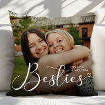 Modern Script Photo Besties Gift Throw Pillow<br><div class="desc">The Modern Script Photo Besties Gift Throw Pillow is a chic and personalized home accessory, celebrating the unbreakable bond between best friends. Featuring elegant modern script text and a customizable photo space, this pillow lets you showcase a favourite memory with your bestie. Made from soft, high-quality fabric, it’s perfect for...</div>
