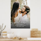 Modern Script Photo Black & White Wedding Sign