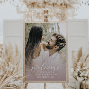 Modern Script Photo Blush Pink Wedding Sign