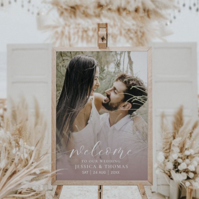 Modern Script Photo Blush Pink Wedding Sign (Creator Uploaded)