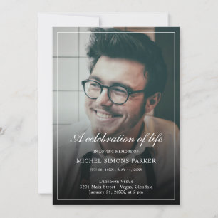 Modern Script Photo Celebration of Life Funeral Invitation