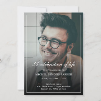 Modern Script Photo Celebration of Life Funeral Invitation