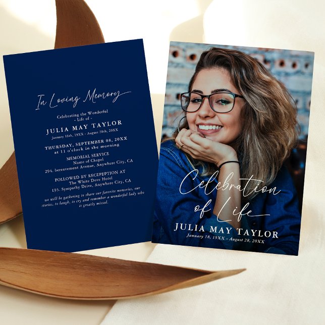 Modern Script Photo Celebration of Life Funeral Invitation (Creator Uploaded)