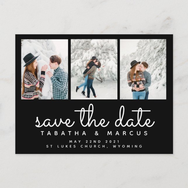 modern script photo chic save the date postcard (Front)