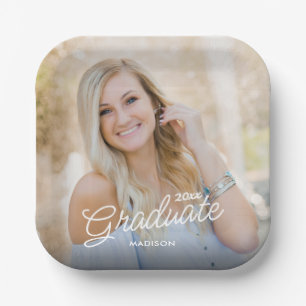 Modern Script Photo Class of 2026 Graduation Paper Plate