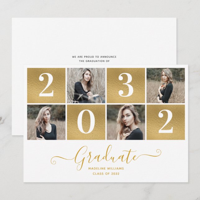 Modern Script Photo Collage 2025 Graduation  Announcement (Front/Back)