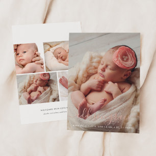 Modern Script Photo Collage Birth Announcement
