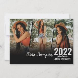 Modern Script Photo Collage Black Graduation Invitation