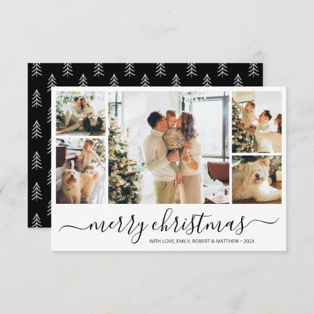 Modern Script Photo Collage Christmas Holiday Card (Front/Back)
