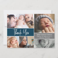 Modern script Photo Collage dark blue baby Shower 