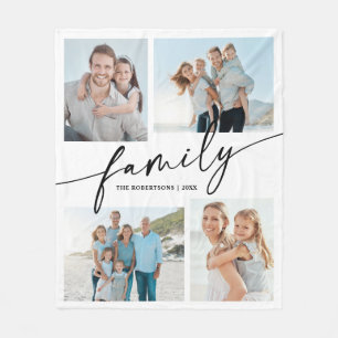 Modern Script Photo Collage Family Keepsake Fleece Blanket