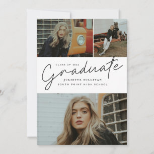 Modern Script Photo Collage Graduation Invitation 